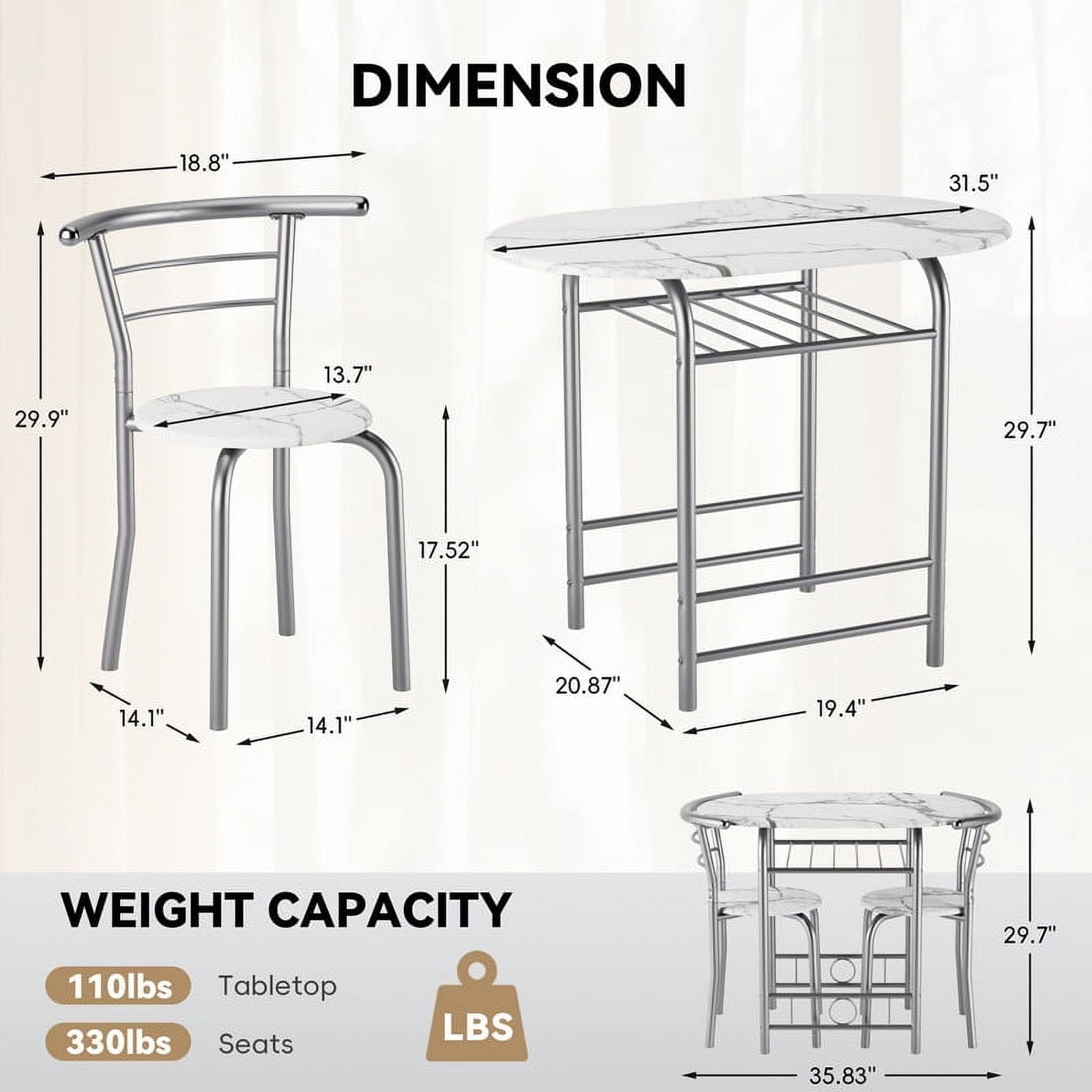 Homall 3 Piece Wood and Metal Dining Table Set, Small Dining Table for 2, Modern Dining Set for Living Room, Dining Room, Kitchen, Black