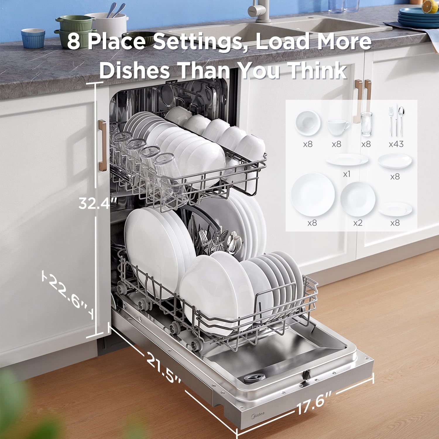 Midea Compact 18-Inch Built-In Dishwasher Stainless