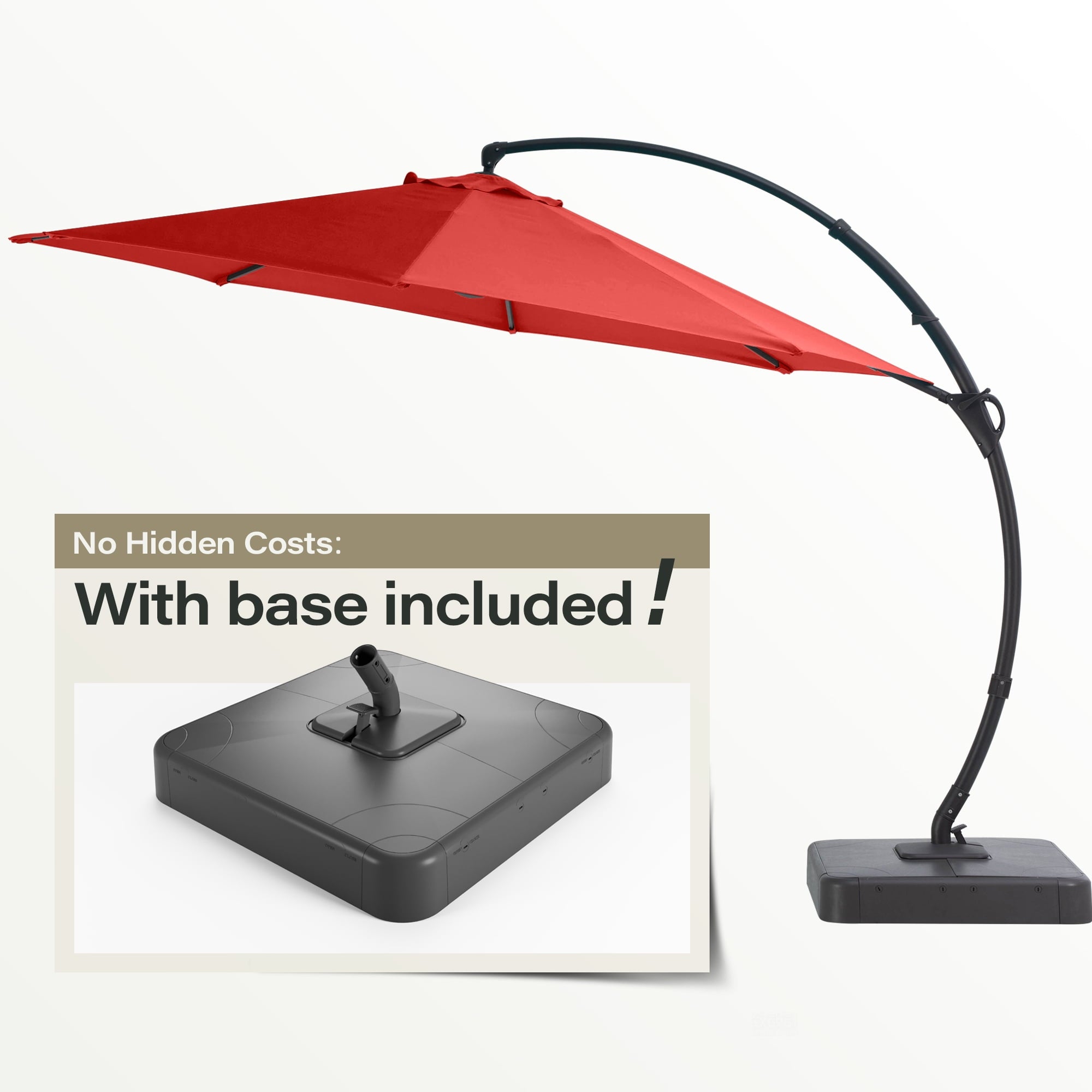 LAUSAINT HOME 11 FT Outdoor Patio Umbrella with Base, Aluminum Cantilever Umbrella with Crank, Gray