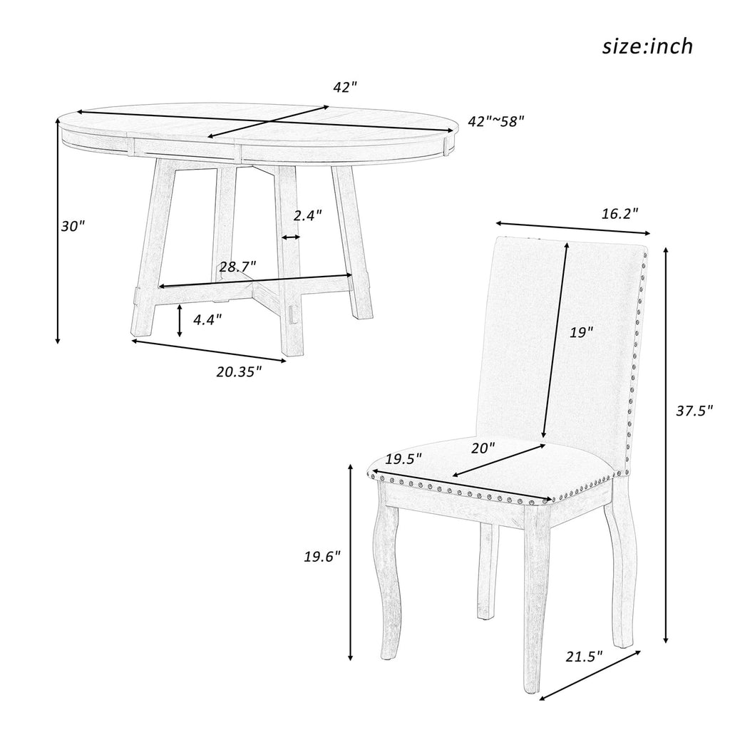 Harper & Bright Designs Extendable Dining Table Set for 4 Upholstered Chairs Functional Retro Style Table for Dining Room Kitchen, Natural Wood Wash