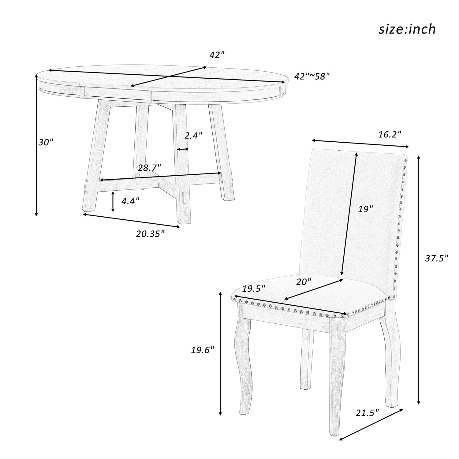 Harper & Bright Designs Extendable Dining Table Set for 4 Upholstered Chairs Functional Retro Style Table for Dining Room Kitchen, Natural Wood Wash