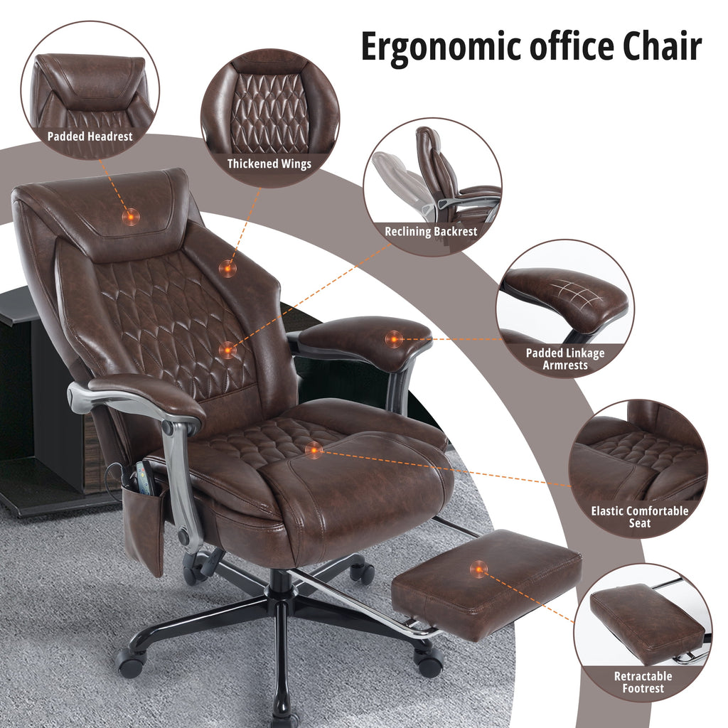 Heated Massage Office Chair with 6 Points Vibration, Reclining Ergonomic Desk Chair with Footrest for Extra Comfort, PU Leather High Back Executive Computer Chair, Thick Padded Massage Chair