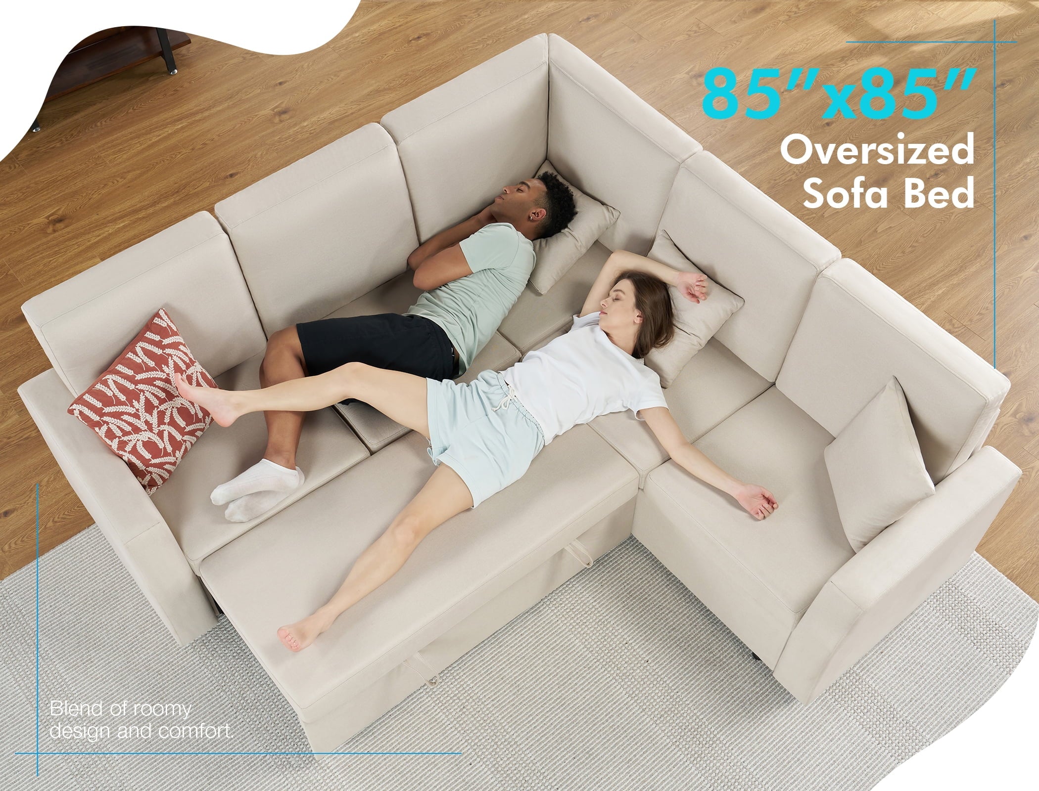 VanAcc 85 Sleeper Sofa Bed, Reversible L-Shape Sectional with Storage