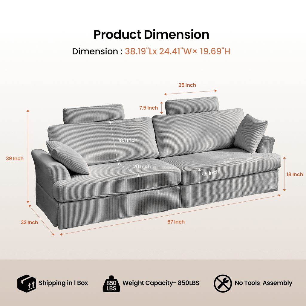 87 Sofa, Comfy Cloud Couch, Upholstered Couch for Living Room, Green