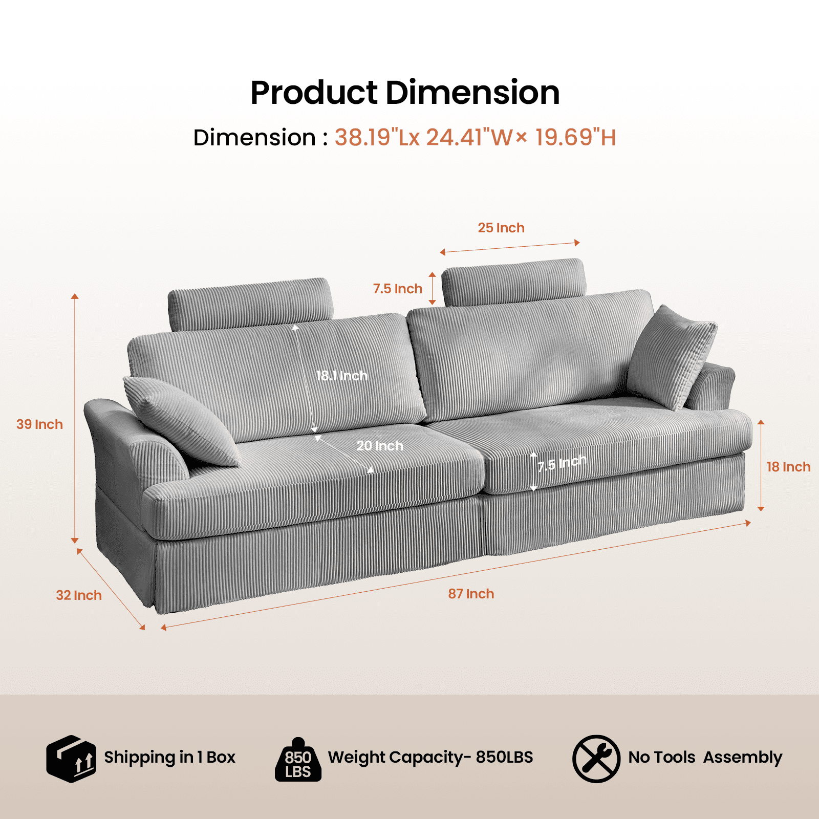 87 Sofa, Comfy Cloud Couch, Upholstered Couch for Living Room, Green