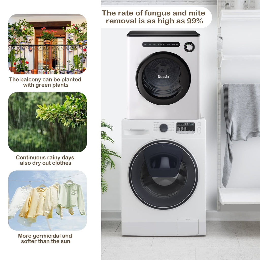 Dessiz 120V Portable Clothes Dryers 1000W Compact Dryer 1.7cu.ft Front Load Stainless Steel 12lbs Electric Dryers Machine with Exhaust pipe for Apartment,RVs,Dorms,Auto Stop and Easy Control