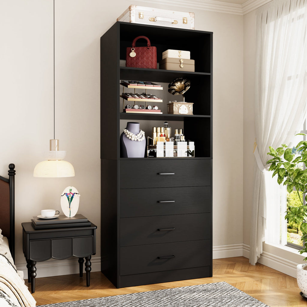Homieasy 21.3 Inch Freestanding Closet System with 4 Wood Drawers and 3 Shelves for Walk-in Closet, Bedroom, White