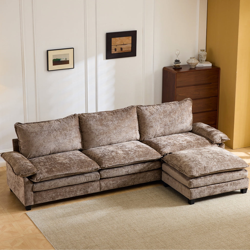 Ktaxon Sectional Sofa L Shaped Couch with Chaise Living Room Sleeper Set, 2 Seats with Chenille and Double Layer Cushions 86 W Beige