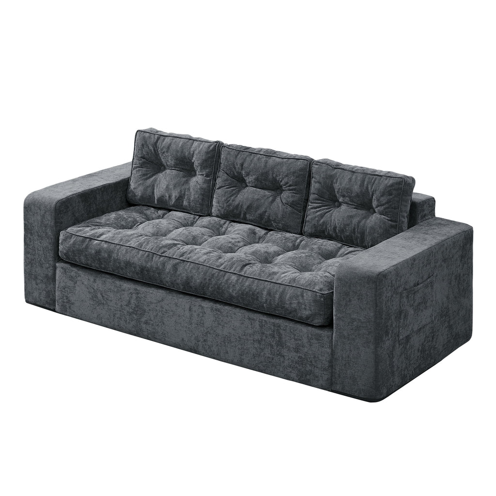 Hobestluk 3-Seater Sofa Boneless Couch with Tufted Button Design 2 in 1 Comfy Cloud Couch Oversized Sofa for Living Room Bedroom Apartment or Office (Grey, 3 Seater)