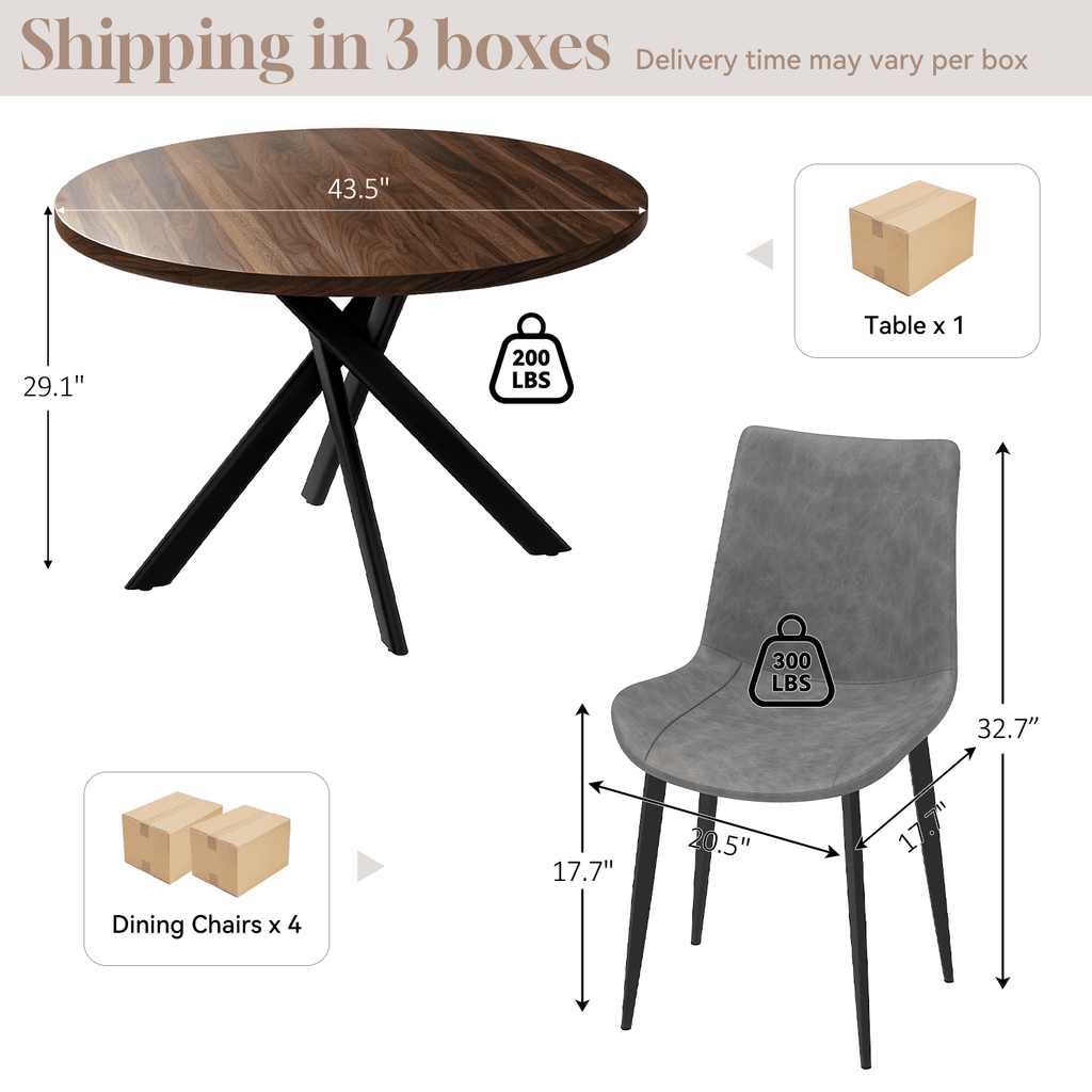 43.5 Round Dining Table for 4, Space Saving Kitchen Table with Metal Legs, Mid Century Modern Dining Table for Dining Living Room Apartment Small Space