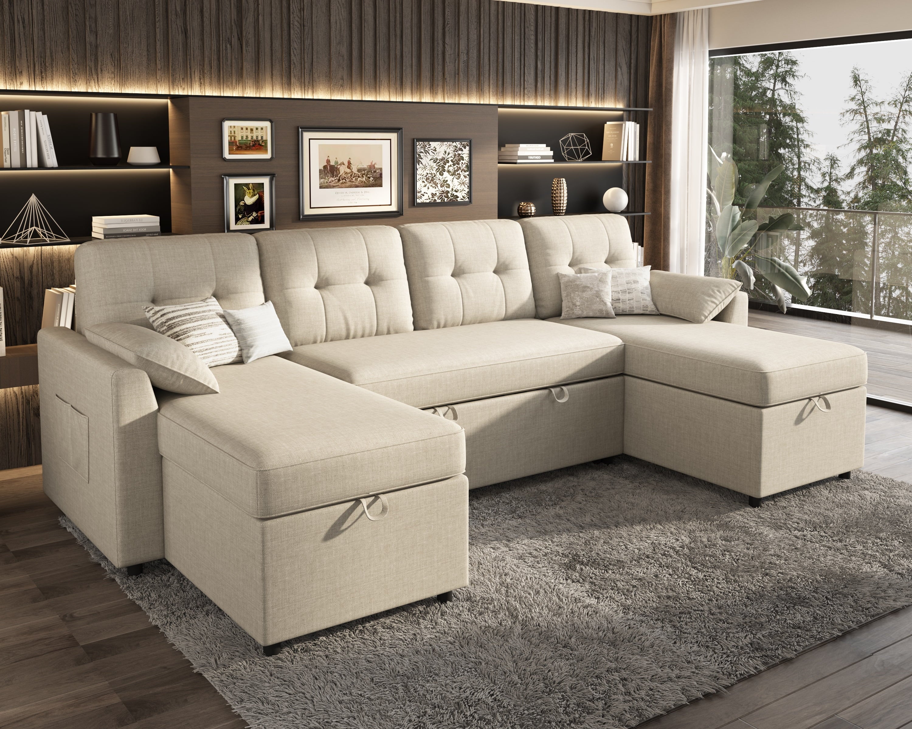 VANACC Sectional Sofa Bed with Storage and Soft Seat ,Reversible Pull Out Couch for Living Room,Gray