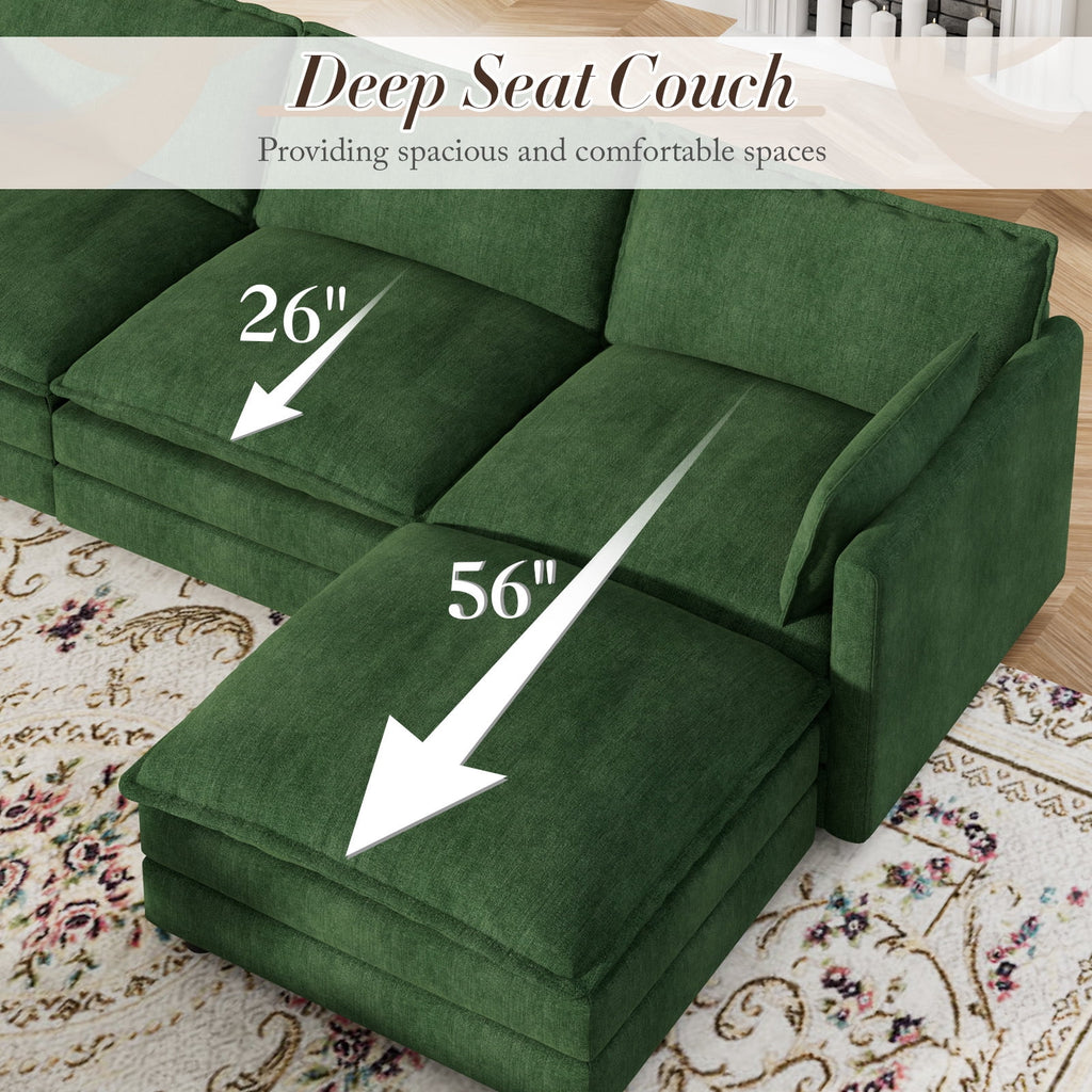 Muumblus Sectional Sofa Cloud Couch with Reversible Ottoman, L-Shaped Chenille Sofa for Living Rooms, Beige