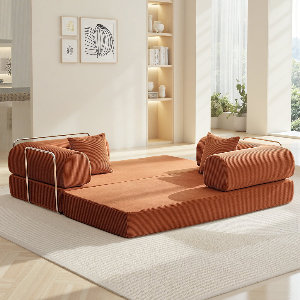 COOLHUT 63 W Combination Sofa, High Rebound Density Foam Sofa Couch, Two Forms Floor Couch Three Seats Sofa Bed for Living Room, Bedroom, Green