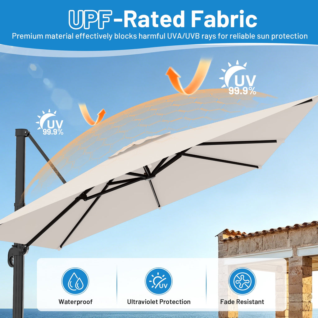 Easthome 10 × 10FT Square Cantilever Patio Umbrella, 360° Rotating Offset Umbrella with Crank, 8 ribs, Outdoor Hanging Roman Umbrella for Garden Deck Backyard, Red