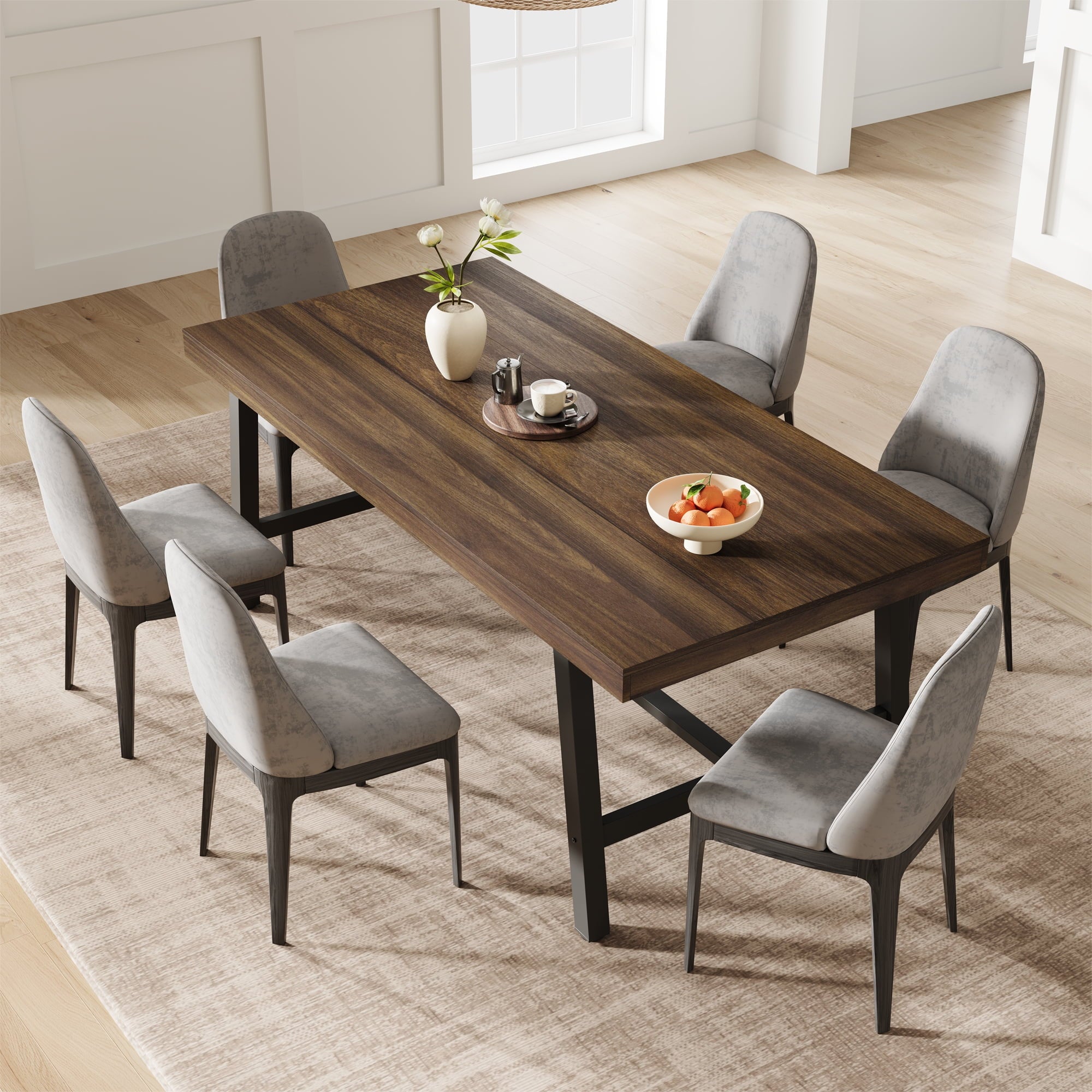 70.87 Inch Long Large Rectangle Dining Table for 6-8 People, Modern Kitchen Dining Room Table with Rustic Wooden Tabletop & Strong Metal frame(Only Gray Walnut Table)