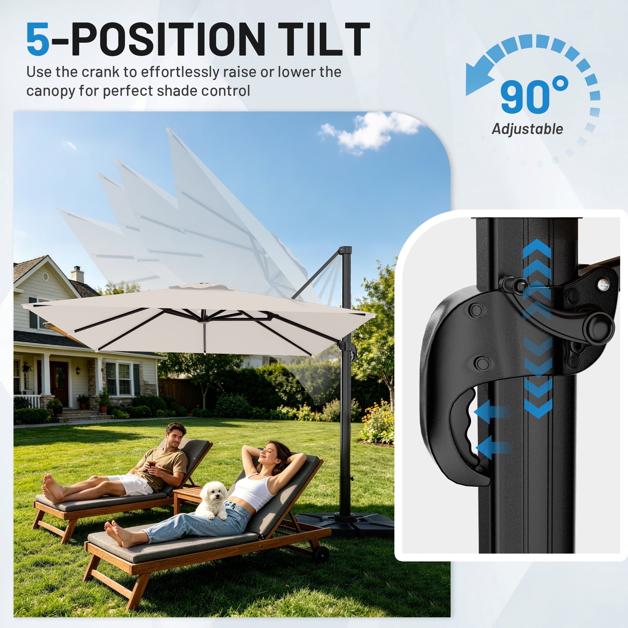 Easthome 10 × 10FT Square Cantilever Patio Umbrella, 360° Rotating Offset Umbrella with Crank, 8 ribs, Outdoor Hanging Roman Umbrella for Garden Deck Backyard, Red