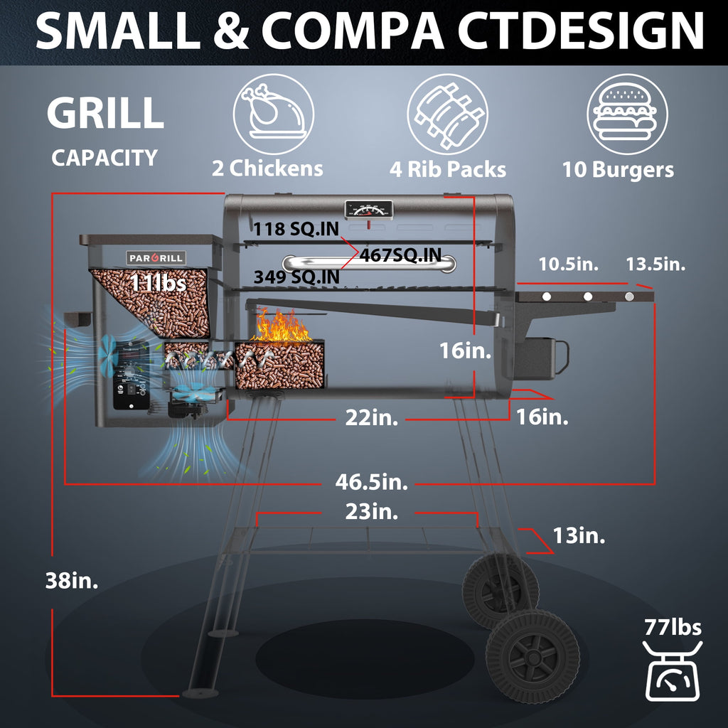 PARGRILL 467 sq.in Wood Pellet Grill & Smoker, BBQ Grill with Auto Temperature Control, for Outdoor Cooking, Patio and Backyard, Bronze Black
