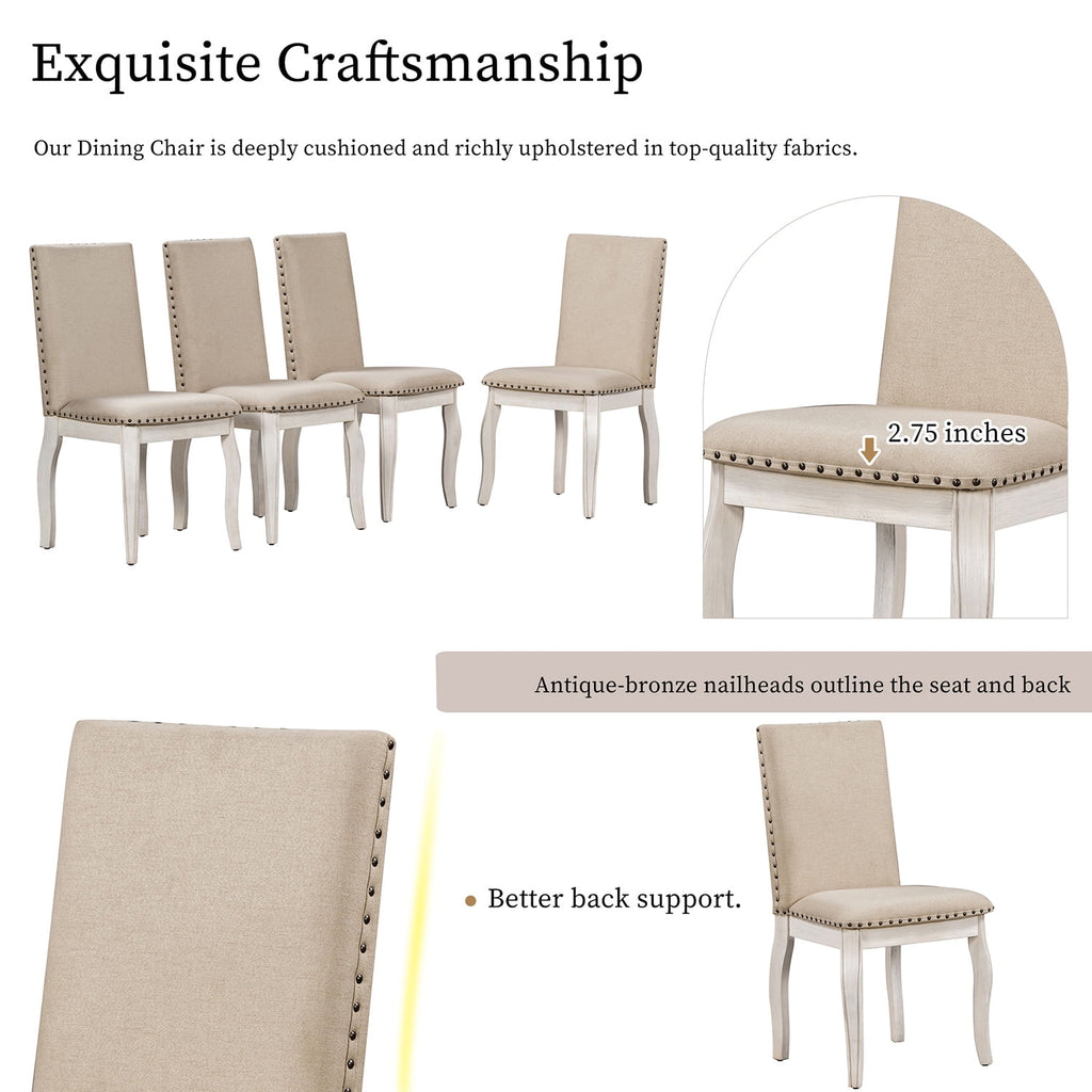Harper & Bright Designs Extendable Dining Table Set for 4 Upholstered Chairs Functional Retro Style Table for Dining Room Kitchen, Natural Wood Wash
