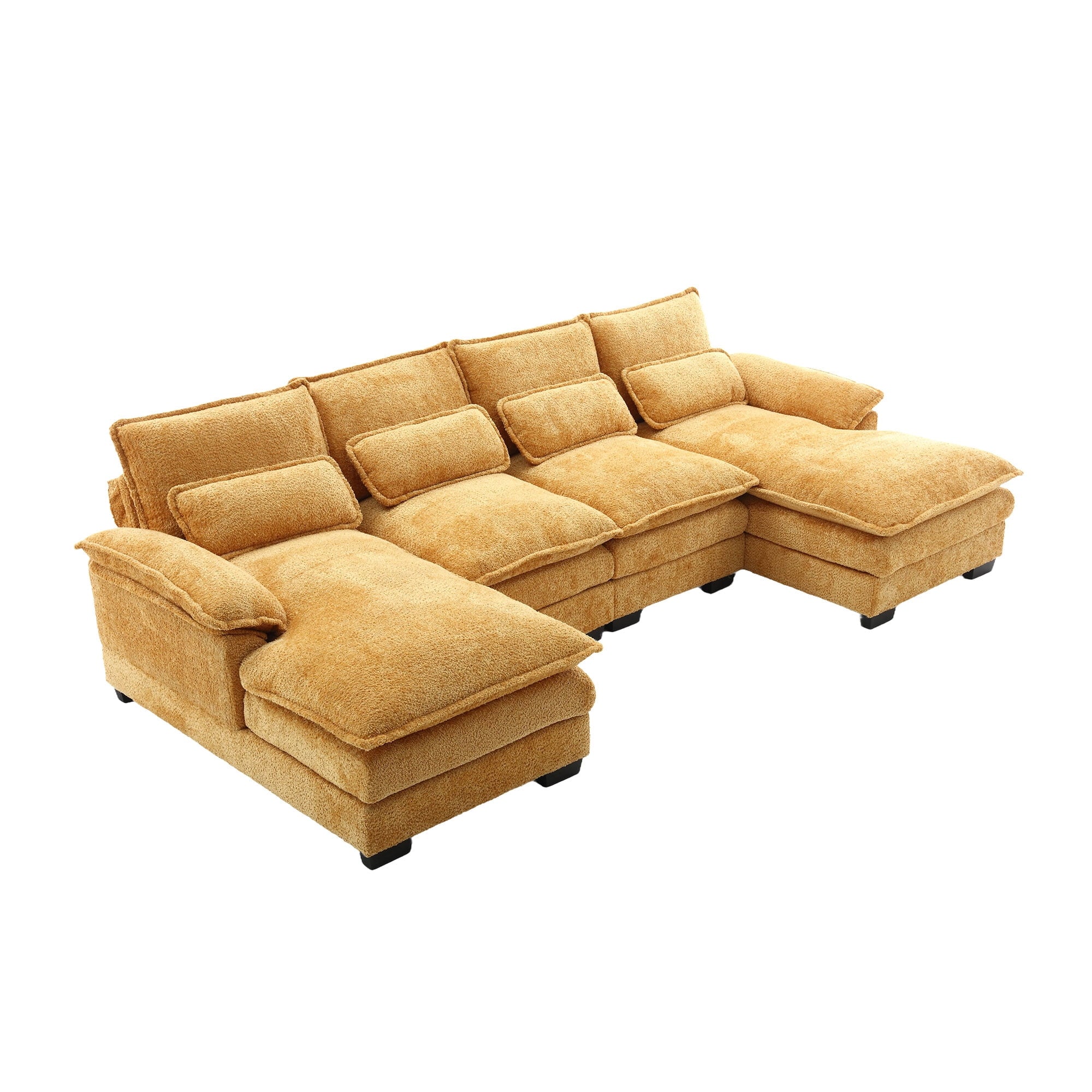 JONPONY109.45 U Shaped Couch,Oversized 4 Seat Sectional with 4 Waist Pillows, Convertible Upholstery Symmetrical Sofá,Sleeper Sofa Couch with Double Chaise Lounge &Memory Foam for Living Room, Beige