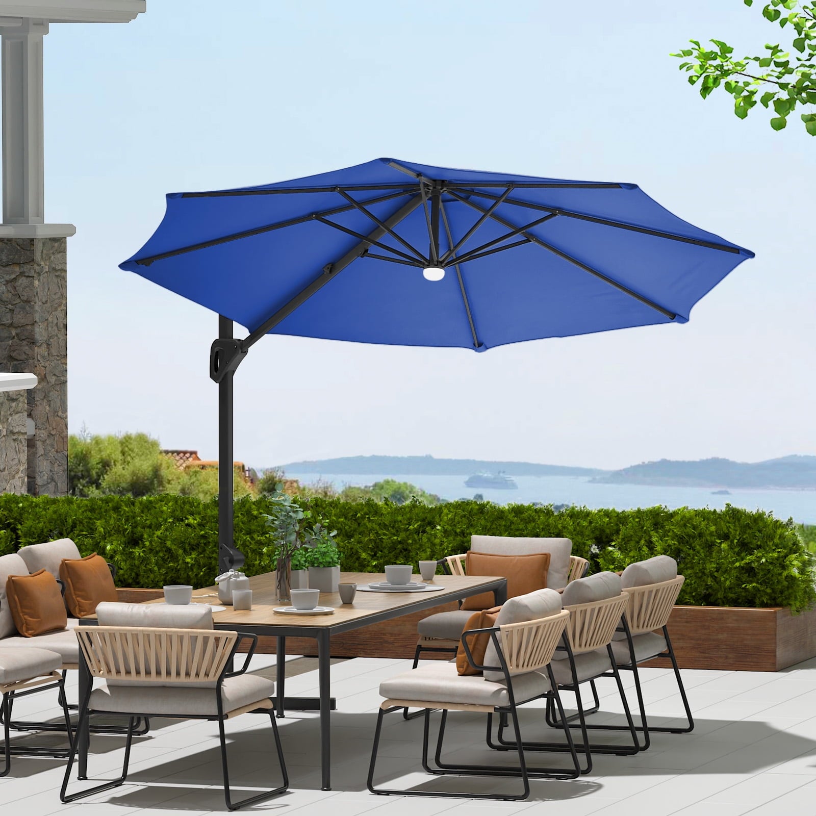 360° Rotating Cantilever Patio Umbrella – Heavy-Duty Waterproof Oxford Canopy, Adjustable Tilt, Rust-Proof Aluminum Frame, Easy Crank, Cross Base – Large Sun Shade for Garden, Poolside, Patio – Grey