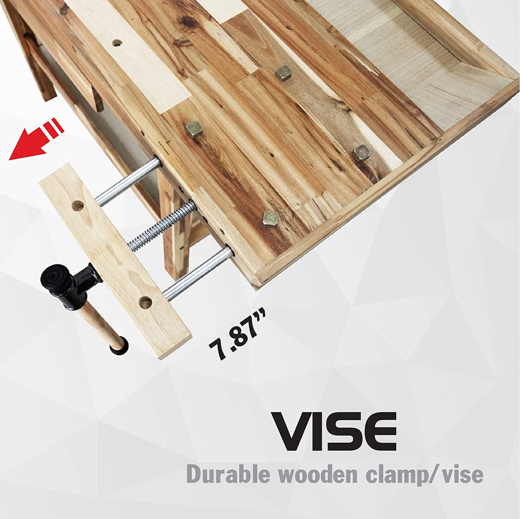 Olympia Tools 48-inch Wood Workbench - 330 lbs Weight Capacity Wooden Workbench for Garage, Workshop and Home - Acacia Woodworking Bench