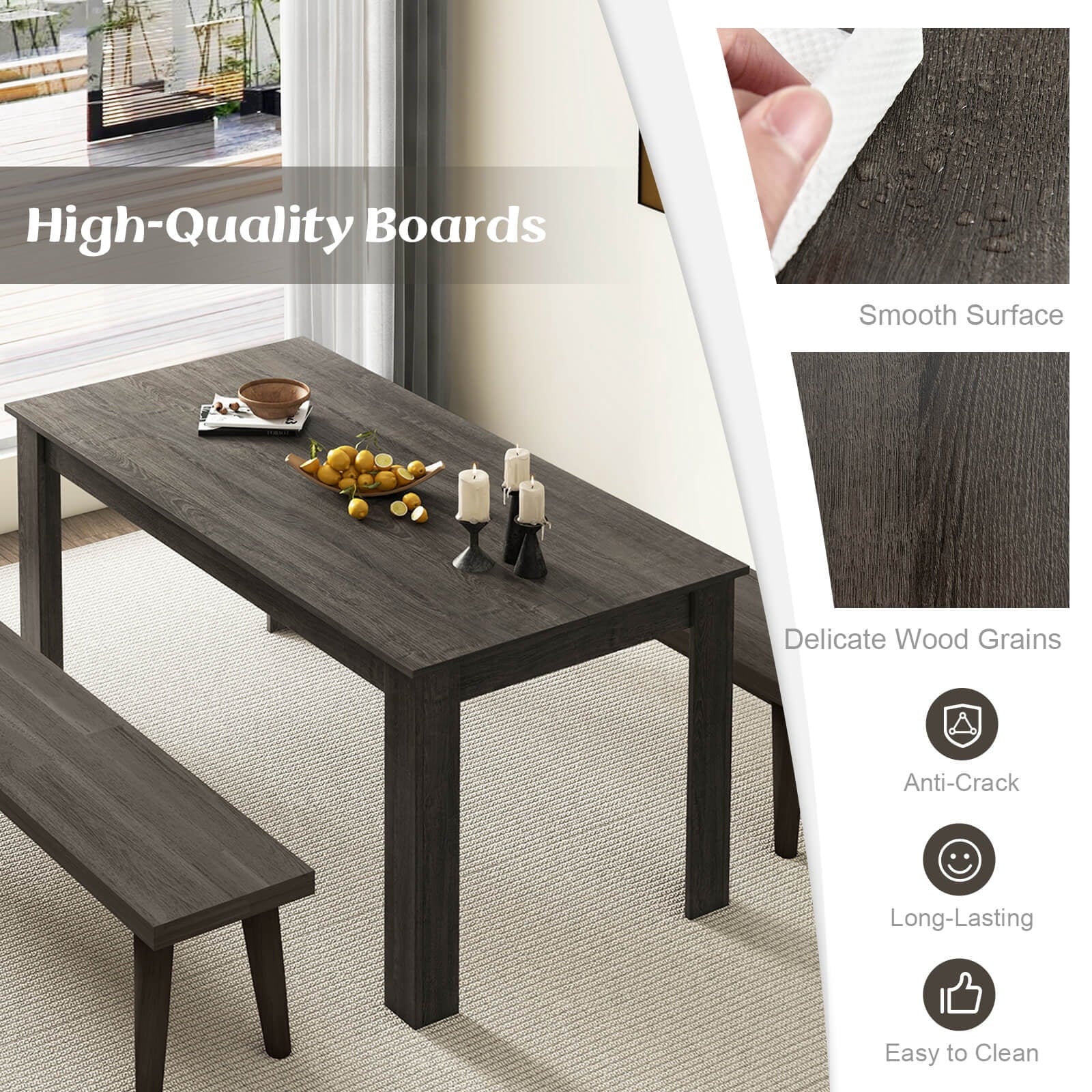 Costway 63 Dining Table Rectangular Modern Kitchen Table For 6 People Home Furniture Gray