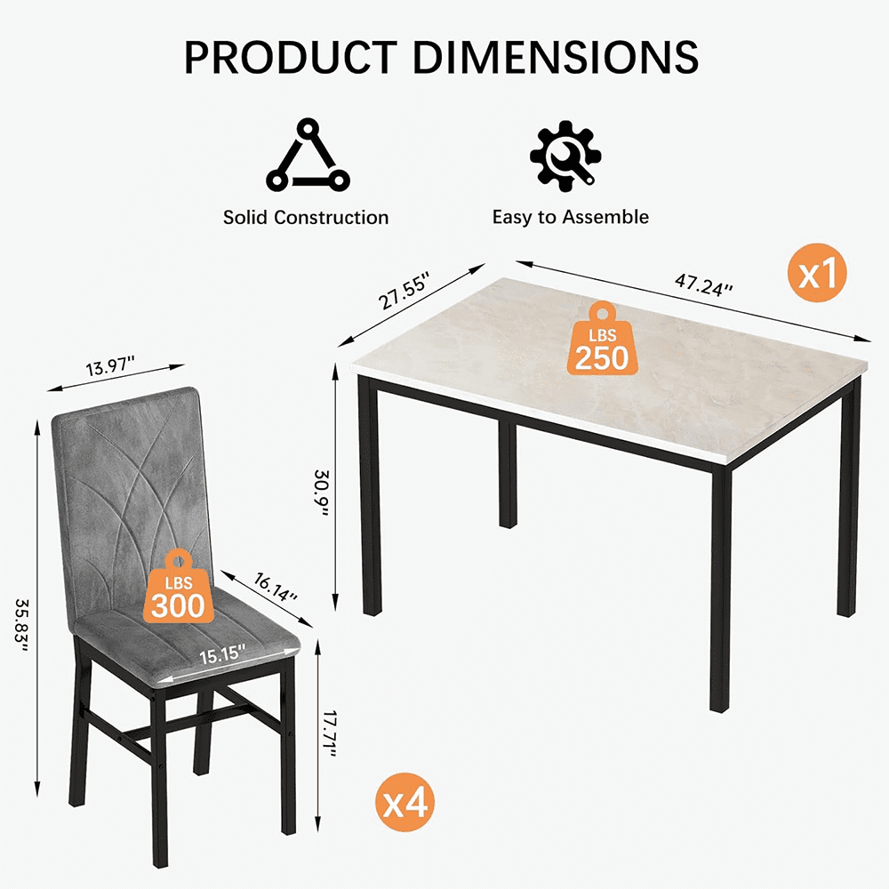 LinkRomat 5-Piece Faux Marble Dining Table Set for 4, Modern Kitchen Table with Chairs, Dinette Dining Room Furniture Set for Compact Space Saving