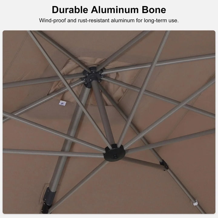 PURPLE LEAF Patio Umbrella with Base Included, 10ft Outdoor Aluminum Cantilever Umbrella with 360° Rotation, Aluminum Large Offset Umbrella for Outdoor Garden Pool, Beige