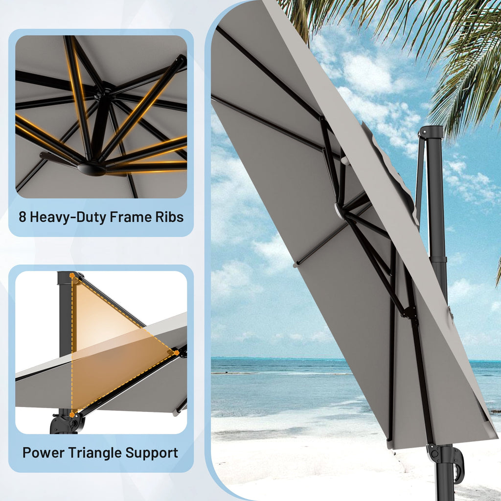 Easthome 10 × 10FT Square Cantilever Patio Umbrella, 360° Rotating Offset Umbrella with Crank, 8 ribs, Outdoor Hanging Roman Umbrella for Garden Deck Backyard, Red