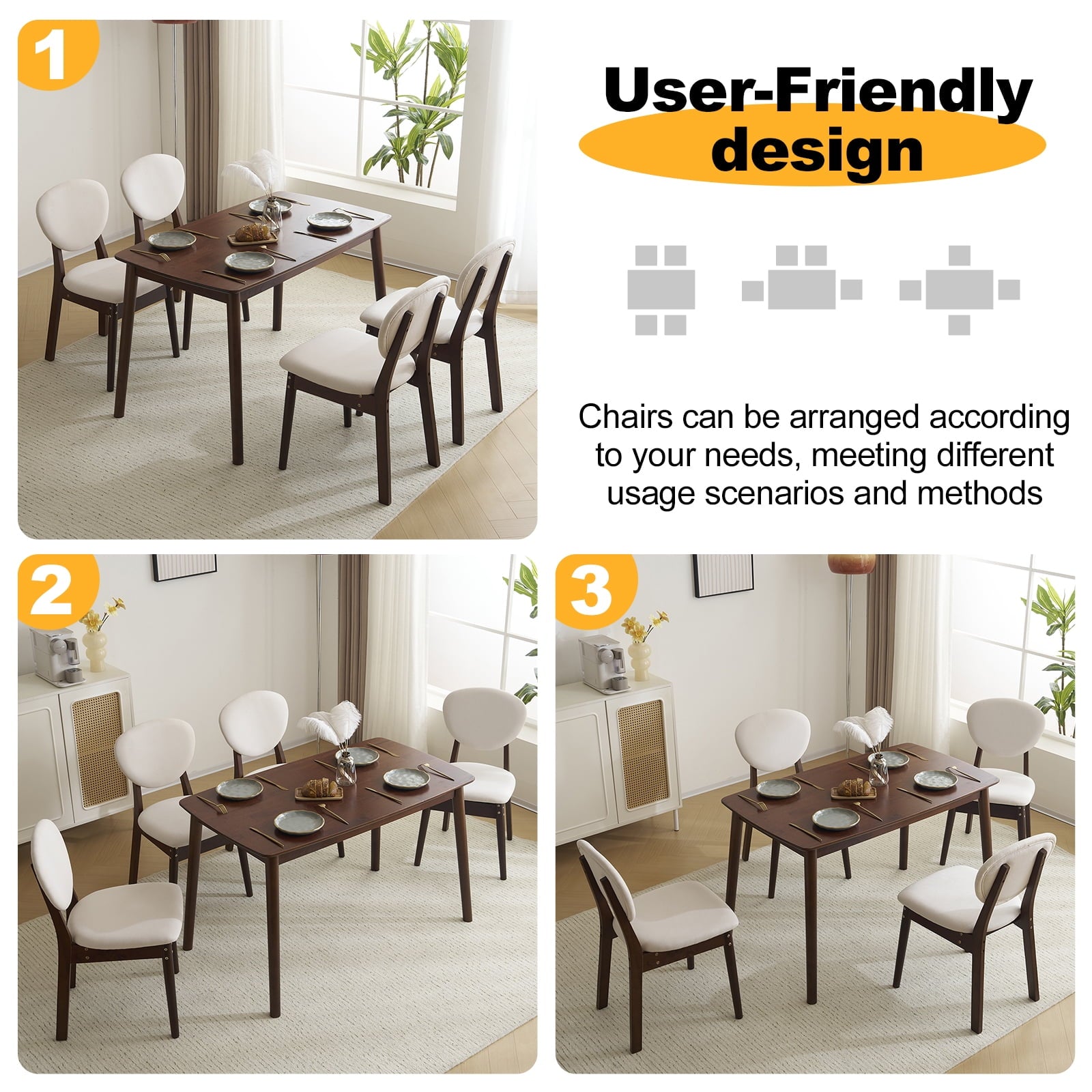 Ktaxon Dining Table Set for 4 Solid Wood Dinner Table with Padded Chairs for Home Kitchen Restaurant 47 Wood Color