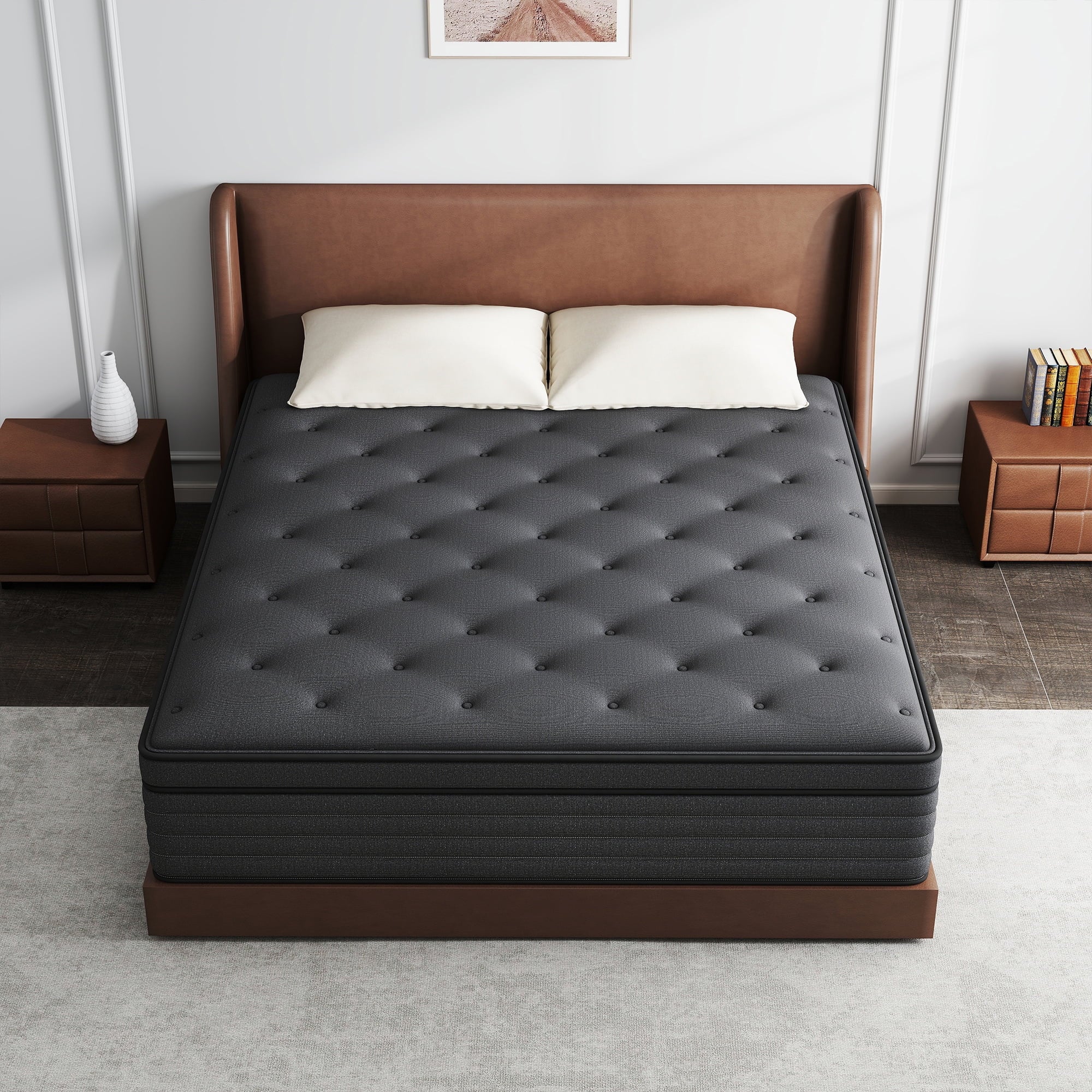 Kviwasha Queen Mattress 14 inch Hybrid Gel Memory Foam & Pocket Innerspring, Pressure-Relief, Medium Firm Mattress