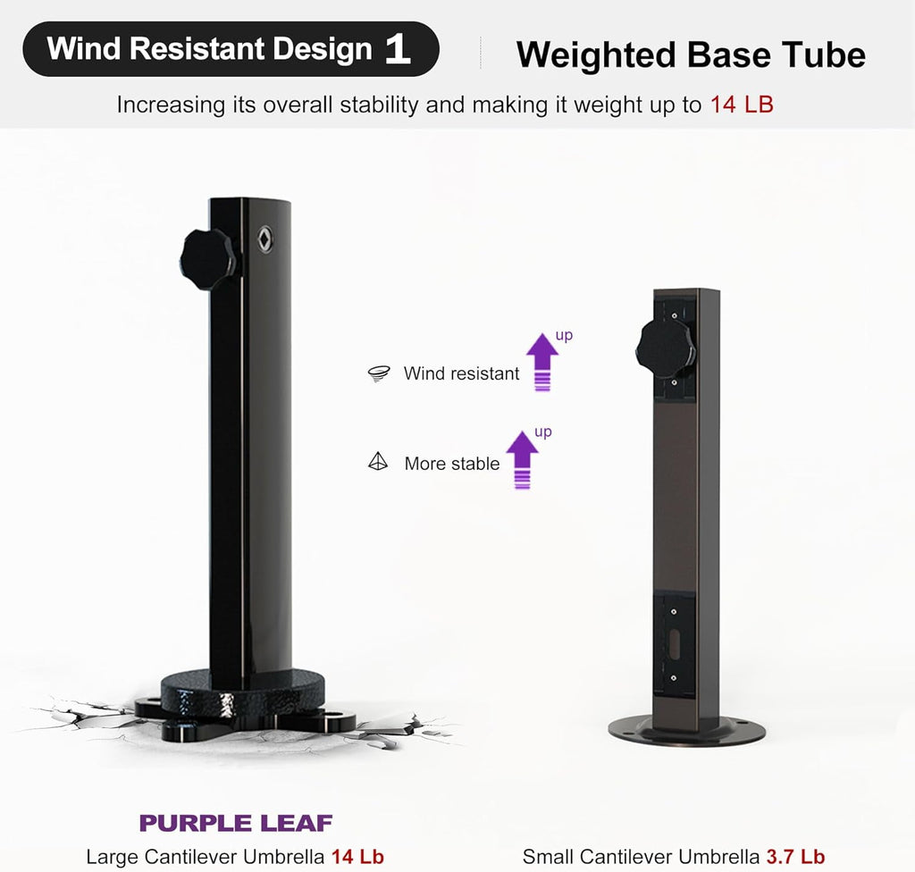 PURPLE LEAF Cantilever Umbrellas 12FT Square Large Patio Umbrella Offset Umbrella with 360°Rotation Tilting And Hanging Double Top, Grey