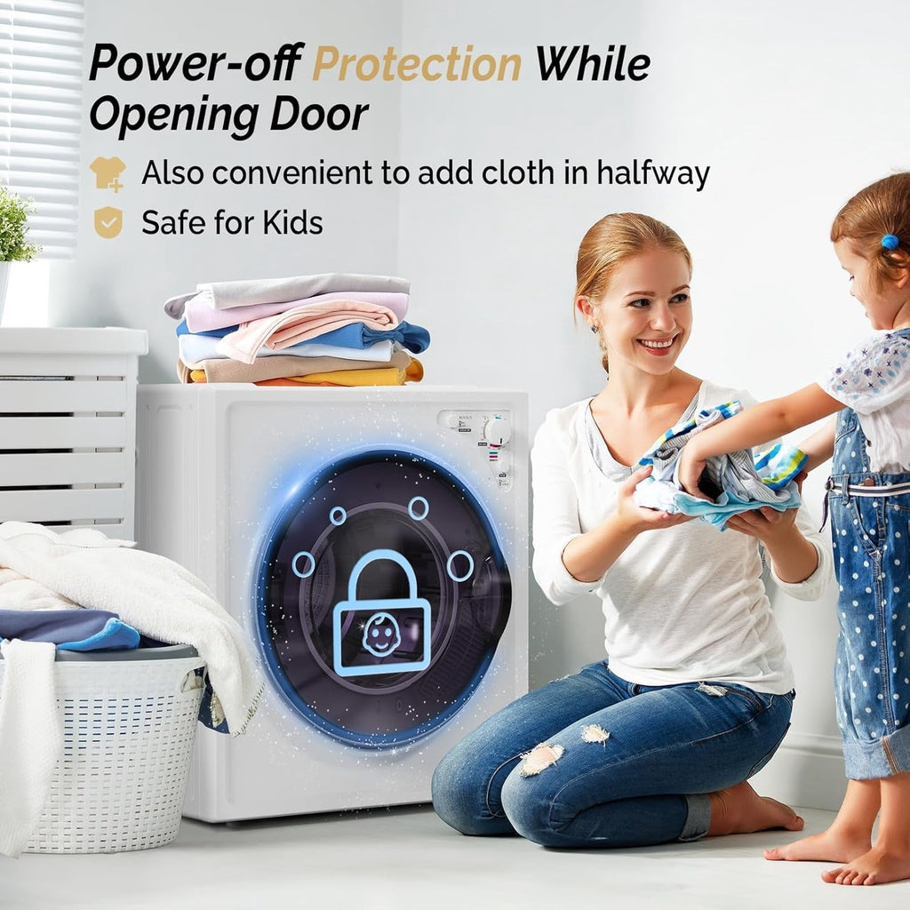 2.6 Cu.Ft White Compact Portable Laundry Dryer, 110V Electric Clothes Dryer with Stainless Steel Tub & Control Knob, Small Portable Dryer Machine for Apartment Dorm RV Indoor Use
