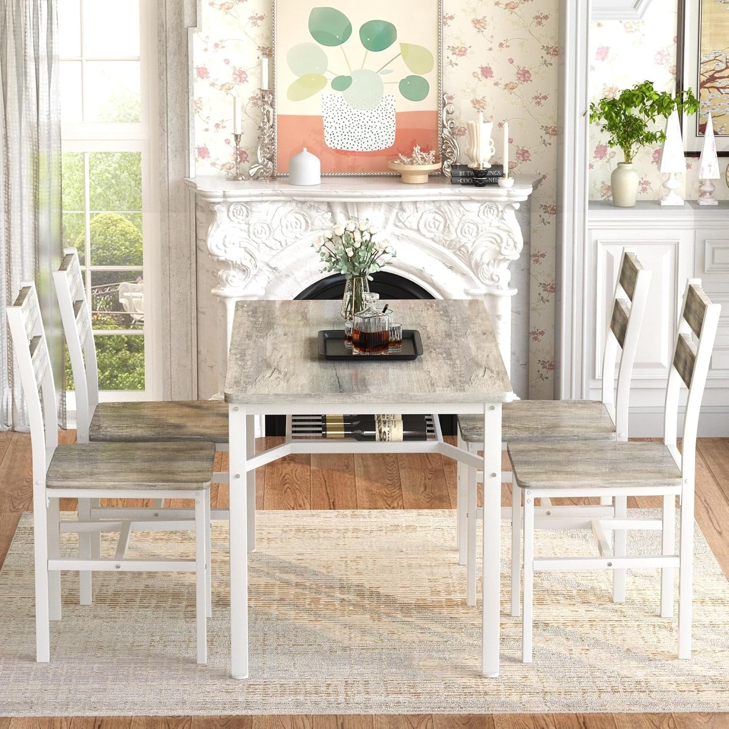 Lamerge 4 Person Dining Table Set, Wooden Dining Table 5 Piece Set with 4 Oak Metal Frame Chairs, Space Saving, Suitable for Apartments, Small Spaces, Kitchens, Breakfast Corners, Espresso Wood C