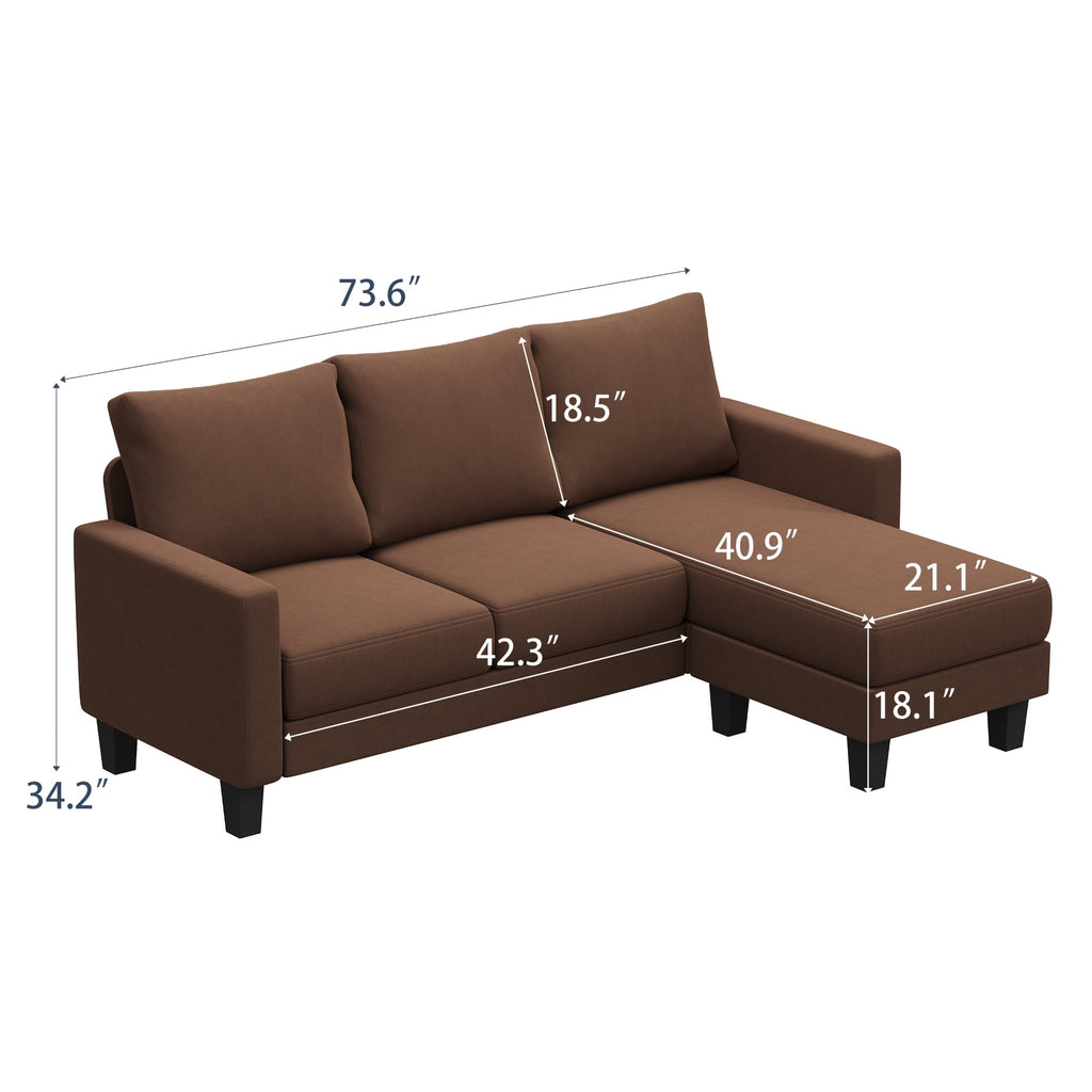 Vineego 72 L-Shaped Sectional Sofa with Ottoman Ergonomic Support Sofa Couch for Small Spaces Living Room, Apartment,Dark Gray