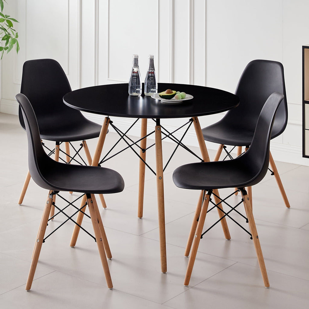 5-Piece 35.5'' Round Dining Table Set for 4, Kitchen Table Chair Set of 4, Mid-Century Modern Dinette Dining Room Table Set Dinner Table for 4 W/Solid Wood Legs, White