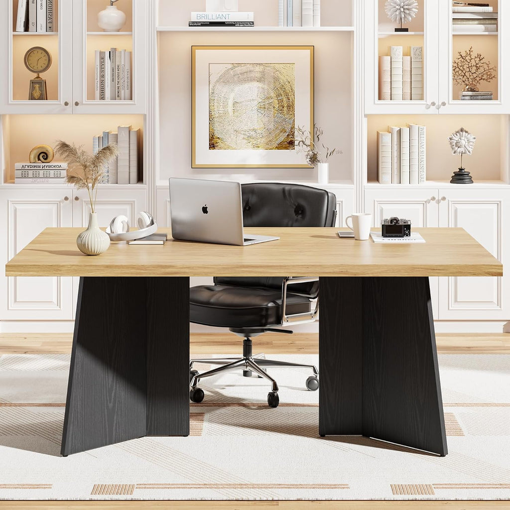 Dining Table for 6-8 People - 63 Modern Long Kitchen Table with Large Tabletop & Heavy Duty Pedestal Legs, Dinner Table for Kitchen, Conference Room, Home, Walnut