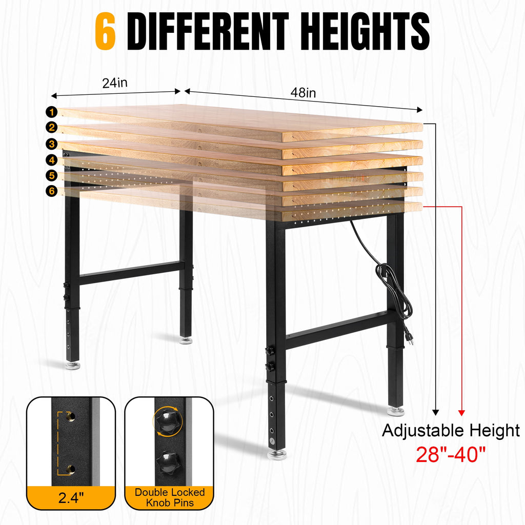 MUWOOD 96x24 Large Workbench with Power Outlets, 5000 LBS Load Capacity Work Benches for Garage, Workshop, Office, Home, Woodworking