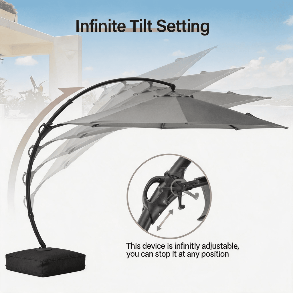 LAUSAINT HOME 11 FT Outdoor Patio Umbrella with Base, Aluminum Cantilever Umbrella with Crank, Gray
