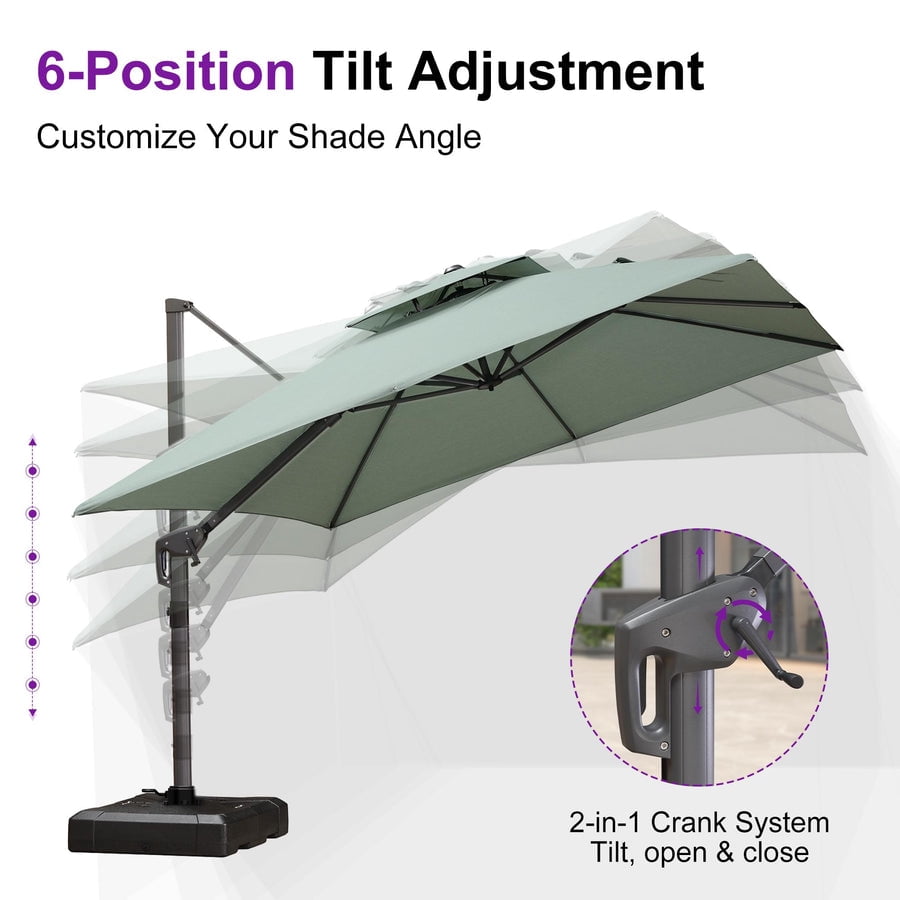 PURPLE LEAF Cantilever Umbrellas 12FT Square Large Patio Umbrella Offset Umbrella with 360°Rotation Tilting And Hanging Double Top, Grey