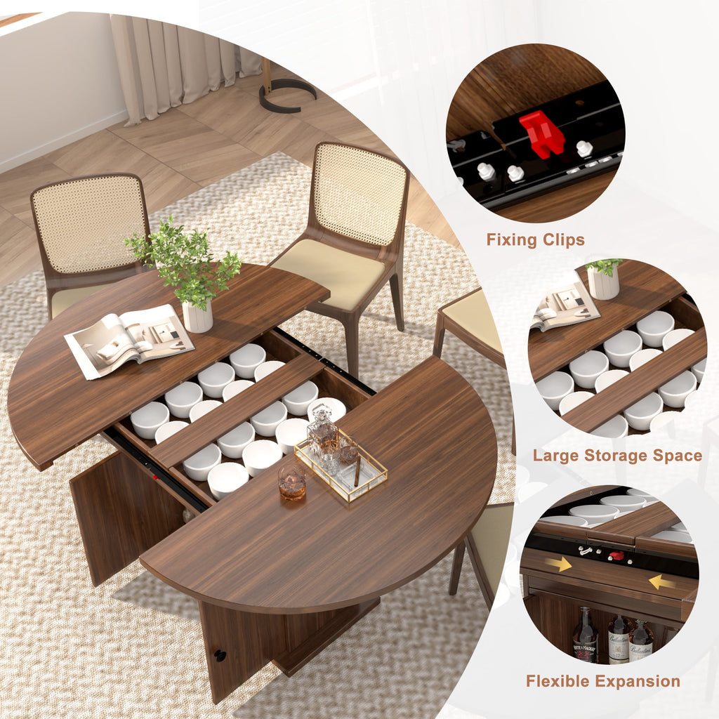 WARAYZ 43.3–59in Extendable Dining Table, Wood Expandable Design with Hidden Storage, Rectangular Space-Saving Dark Brown