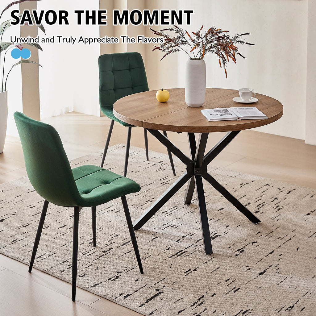 5 Piece 39 Round Dining Table Set for 4, Mid Century Kitchen Table with 4 Khaki Fabric Upholstered Dining Chairs for Apartment Living Room, Space Saving Table.