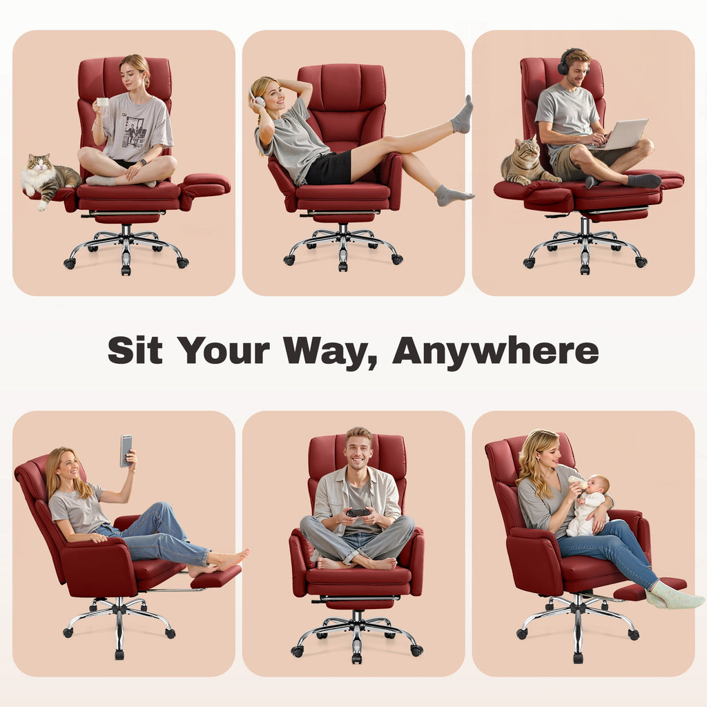 Primy Cross Legged Office Chair with Footrest & Convertible Armrests, 500LBS Capacity Home Desk Chair, Ergonomic Recliner with Lumbar Pillow, Criss Cross Design, Big and Tall Executive Chair