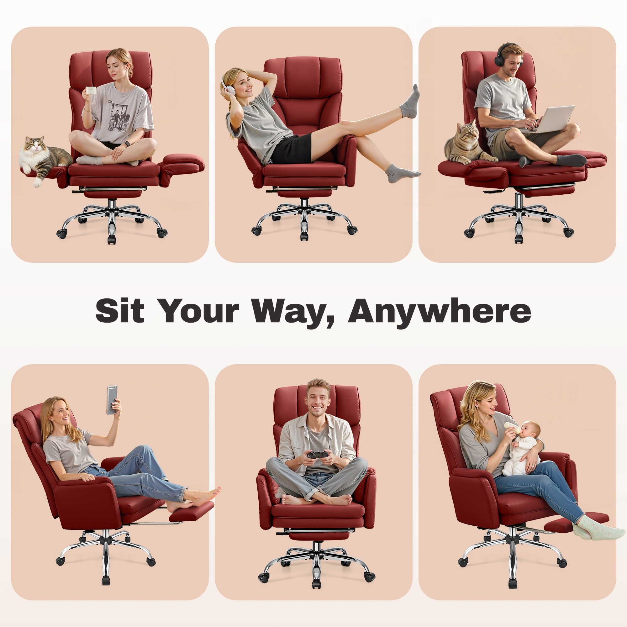 Primy Cross Legged Office Chair with Footrest & Convertible Armrests, 500LBS Capacity Home Desk Chair, Ergonomic Recliner with Lumbar Pillow, Criss Cross Design, Big and Tall Executive Chair