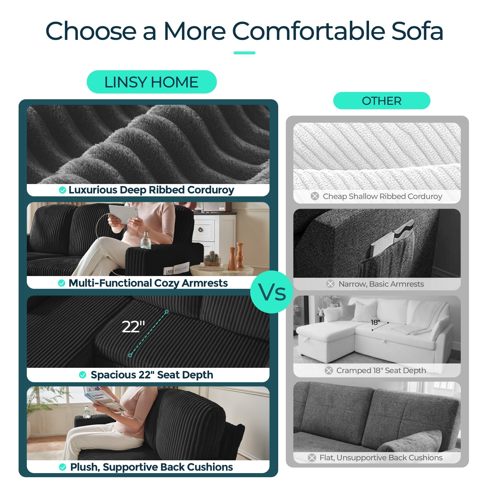 LINSY HOME L Shaped Sectional Couches for Living Room, Sleeper Sofa Bed with Reversible Storage Chaise, Pull Out Couch Bed with USB, Cup Holder, Black