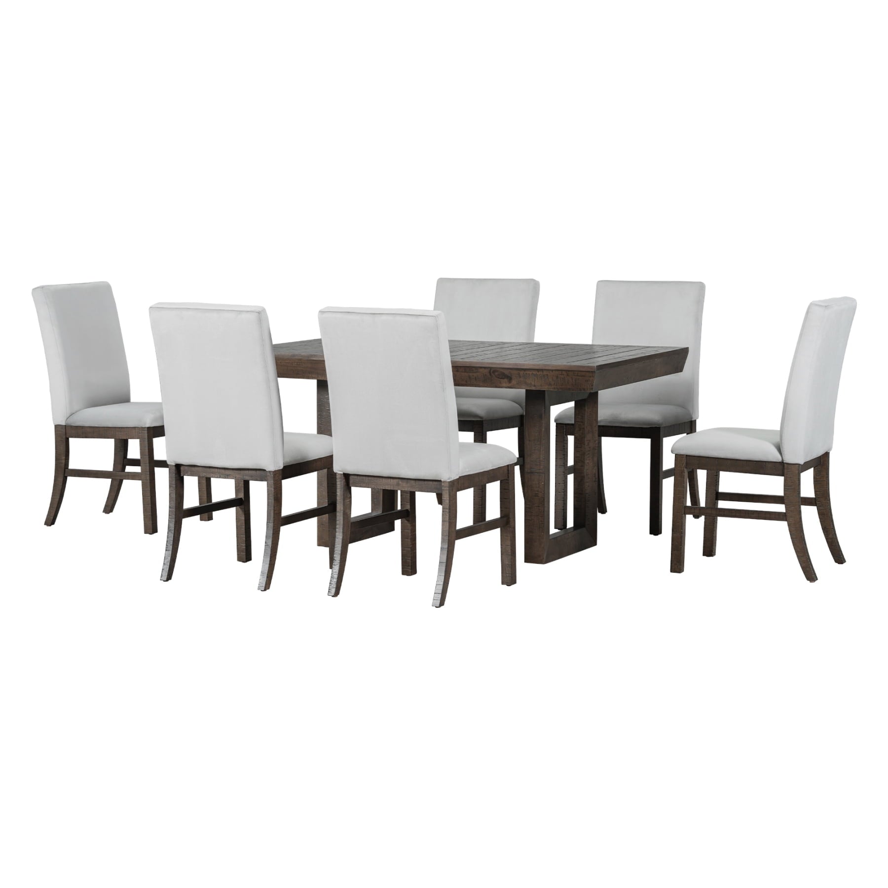 Harper & Bright Designs 7 Pieces Retro Dining Set for 6, Wood Rectangular Table with Designed Trestle Base and 6 Upholstered Chairs for Dining Room and Kitchen, Grey