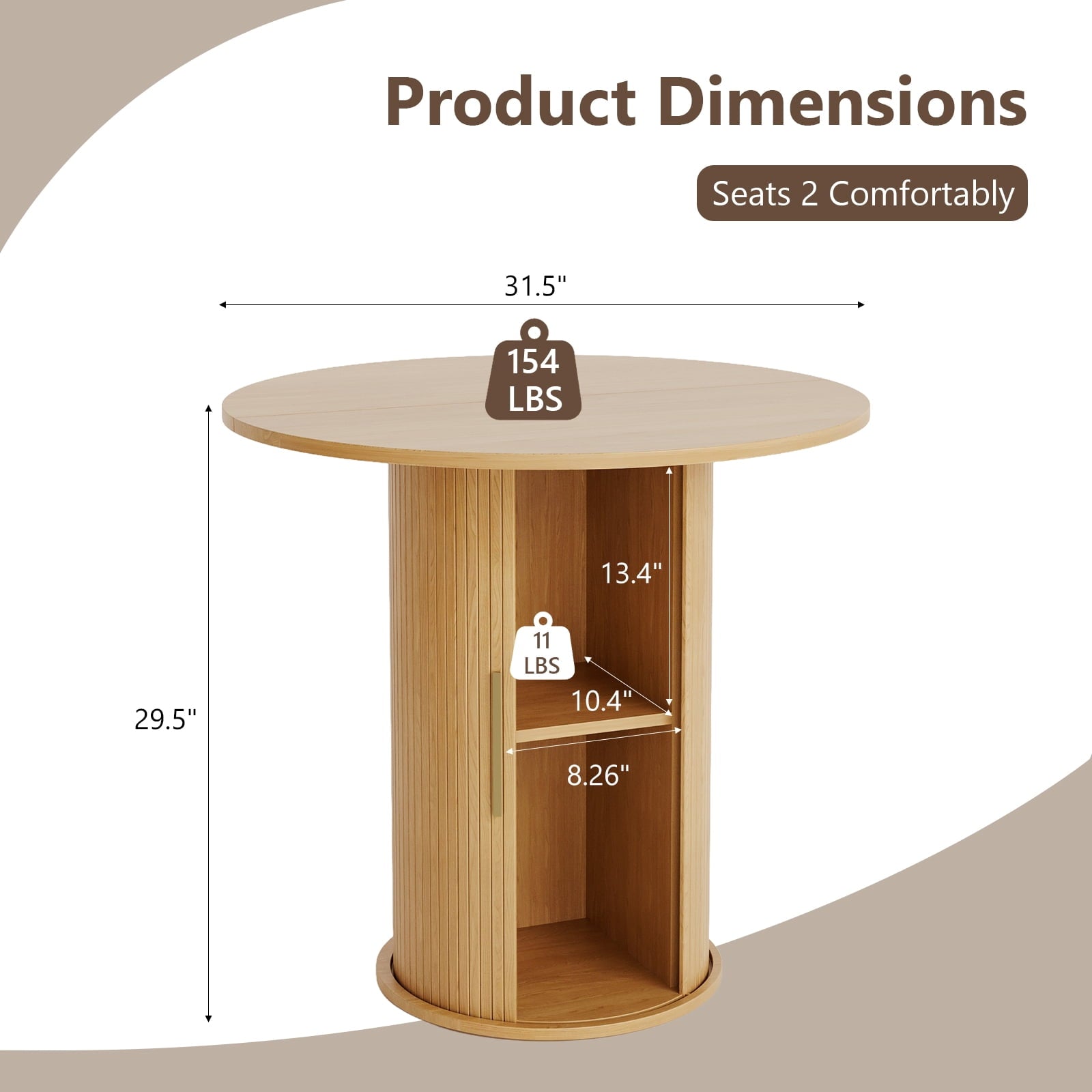 Ktaxon Mid-Century Round Dining Table for 2, 31.5 Modern Dining Room Table with 2-Tier Storage for Small Spaces, Kitchen, Dining Room, Home, Apartment Friendly, Oak