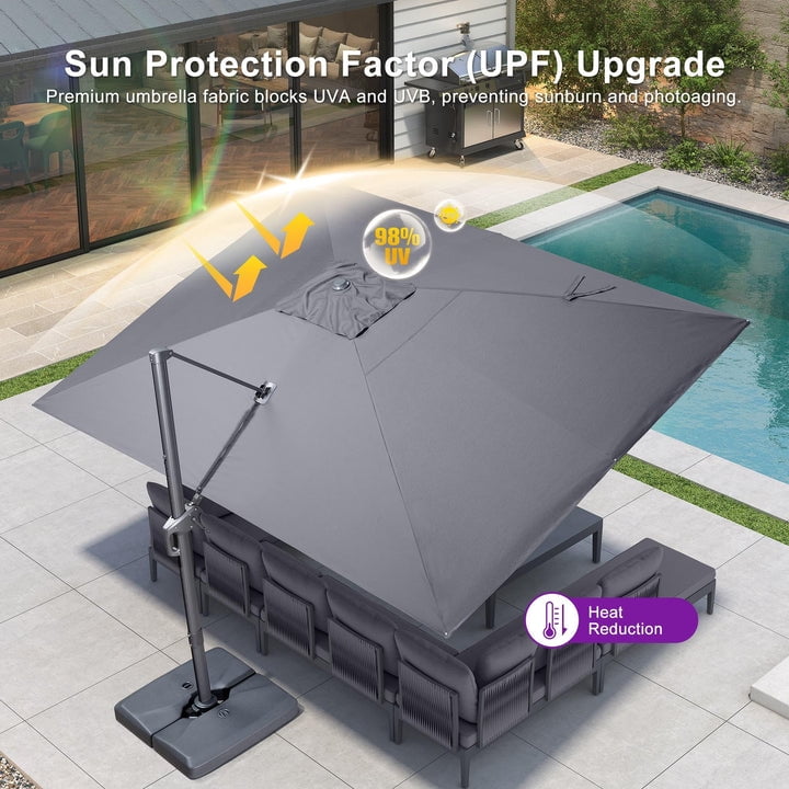 PURPLE LEAF 10' X 13' Rectangle Cantilever Umbrella with Base Outdoor Large Aluminum Patio Umbrella with 3-Year Fade Resistance Recycled Fabric and 360-degree Rotation for Deck Pool, Graphite Grey