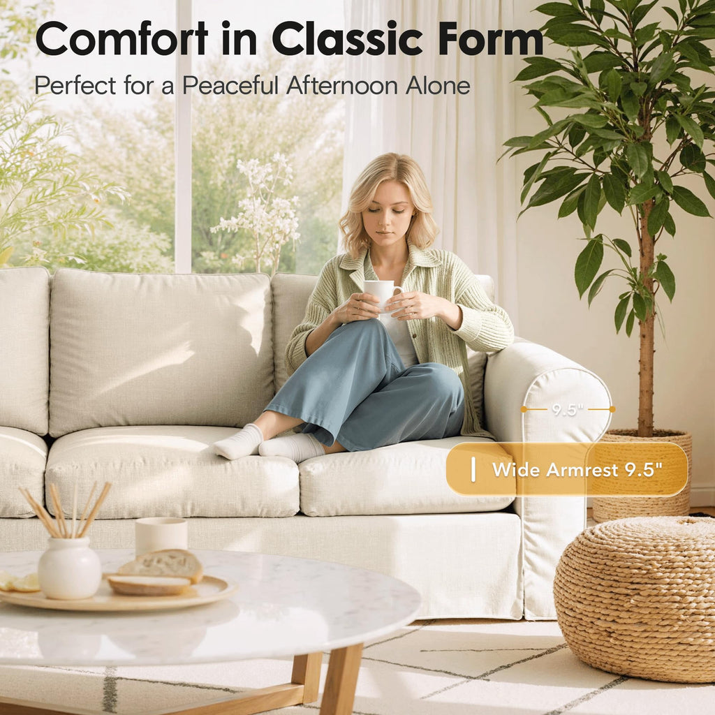 Vorthio 3-Seater Farmhouse Sofa, Deep Seat Couch with High Back Support, Removable Washable Cover, Grey