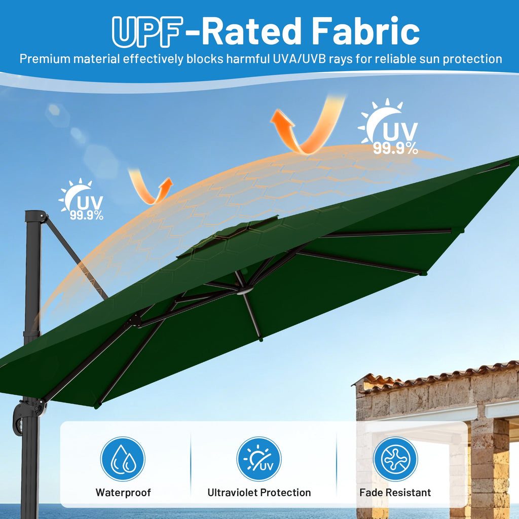 Easthome 10 × 10FT Square Cantilever Patio Umbrella, 360° Rotating Offset Umbrella with Crank, 8 ribs, Outdoor Hanging Roman Umbrella for Garden Deck Backyard, Red